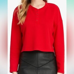 NWT Oversized- Long Sleeve Crop Top Waffle Knit Henley Neck Ribbed Causal Large